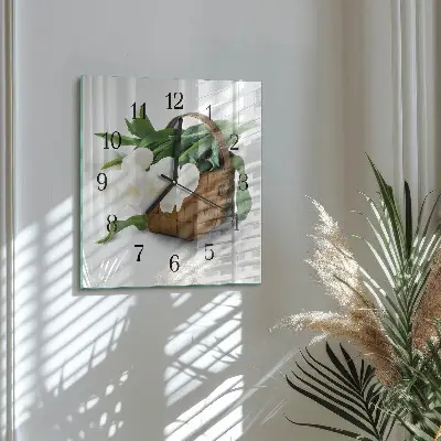 Decoratieve glazen klok vierkant Mand met tulpen