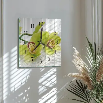 Vierkante glazen wandklok Orchidee