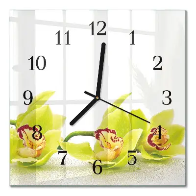 Moderne wandklok glas vierkant Orchidee