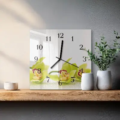 Moderne wandklok glas vierkant Orchidee