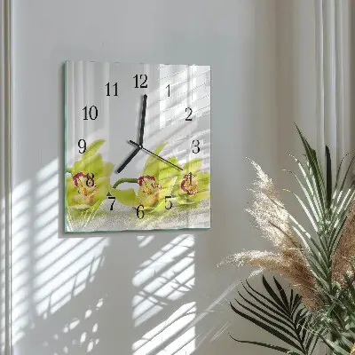 Moderne wandklok glas vierkant Orchidee
