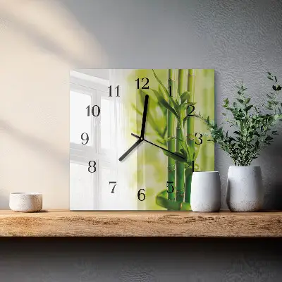 Vierkante glas klok Bamboe
