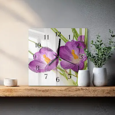 Decoratieve glazen klok vierkant Krokussen