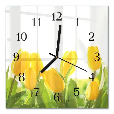 Vierkante glazen wandklok Tulpen