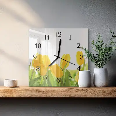 Vierkante glazen wandklok Tulpen