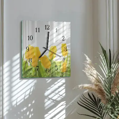 Vierkante glazen wandklok Tulpen