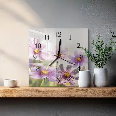 Vierkante glazen klok Bloemen
