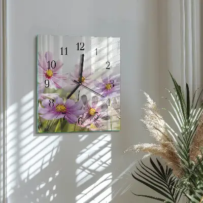 Vierkante glazen klok Bloemen