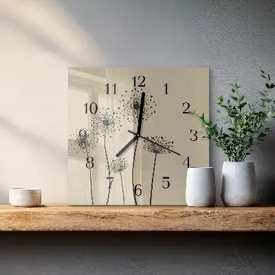 Vierkante glazen wandklok Bloemen
