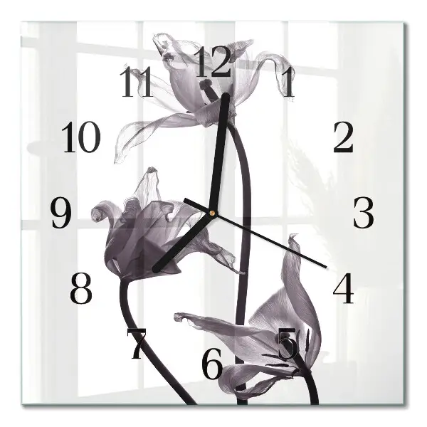 Moderne wandklok glas vierkant Bloemen