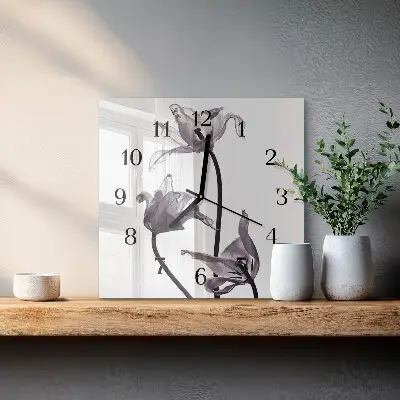 Moderne wandklok glas vierkant Bloemen