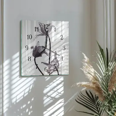 Moderne wandklok glas vierkant Bloemen