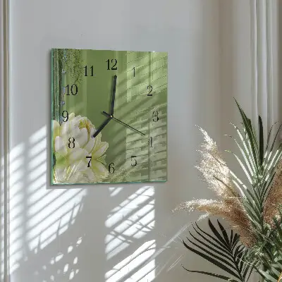 Vierkante glas klok Lelie
