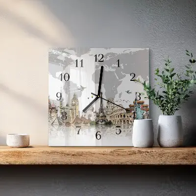 Vierkante glas klok Wereld
