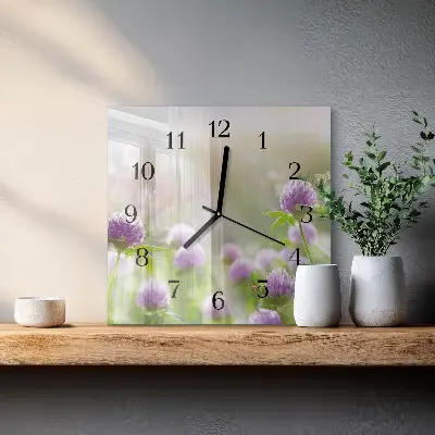 Vierkante glas klok Bloemen