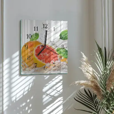 Vierkante glazen wandklok Pompelmoes