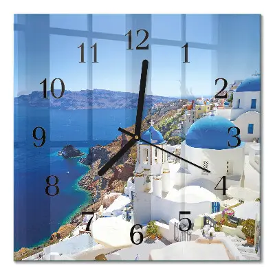 Vierkante glazen klok Santorini
