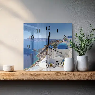 Vierkante glazen klok Santorini