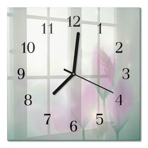 Vierkante glas klok Bloemen