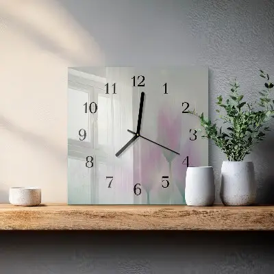 Vierkante glas klok Bloemen