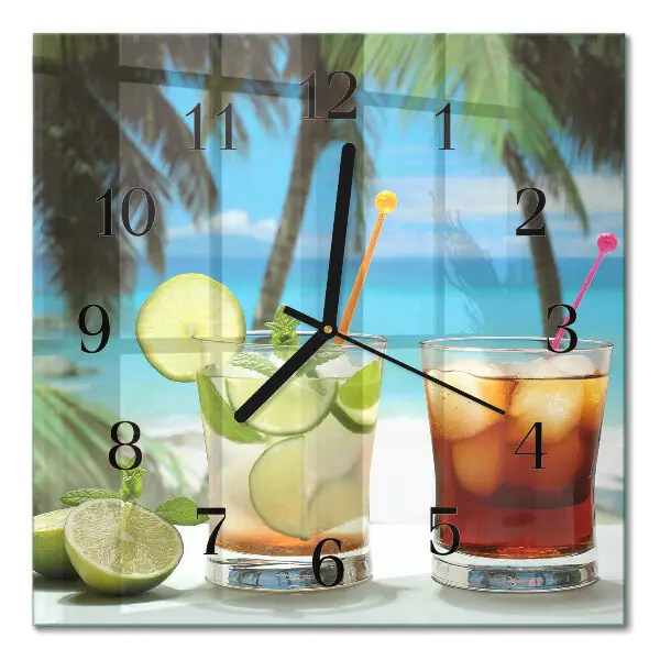 Vierkante glazen wandklok Cocktail