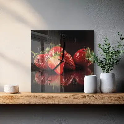 Vierkante glas klok Aardbeien