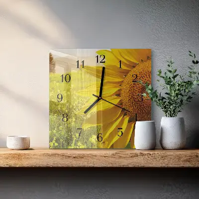 Vierkante glas klok Zonnebloem