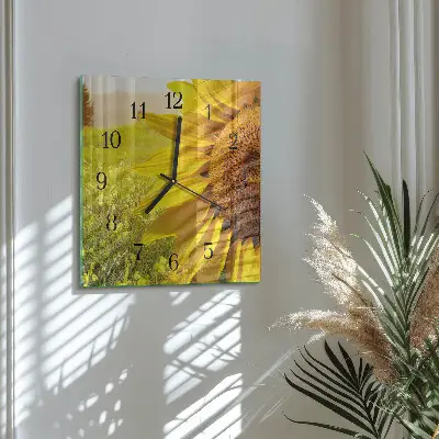 Vierkante glas klok Zonnebloem