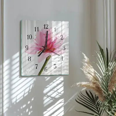 Vierkante glazen wandklok Bloem