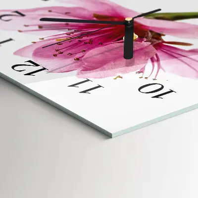 Vierkante glazen wandklok Bloem