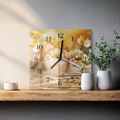 Vierkante glas klok Bloemen