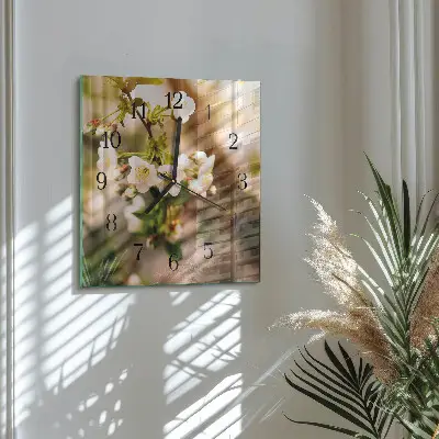 Vierkante glazen wandklok Natuur