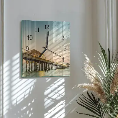 Vierkante glas klok Houten steiger