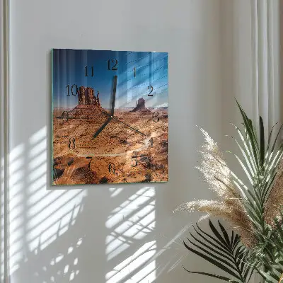 Vierkante glazen wandklok Woestijn