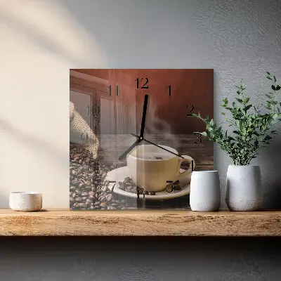 Moderne wandklok glas vierkant Koffie