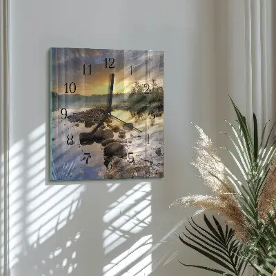 Vierkante glazen wandklok Natura-meer
