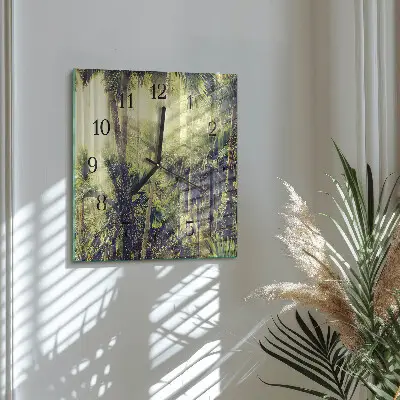 Moderne wandklok glas vierkant Palmbomen