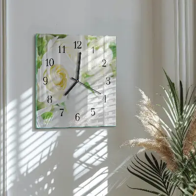 Vierkante glazen wandklok Rozen