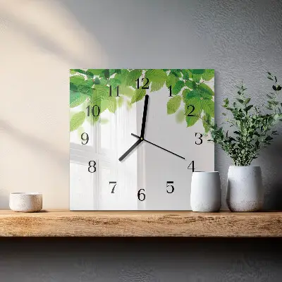 Vierkante glas klok Bladeren