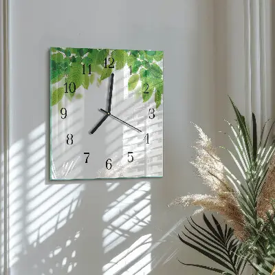 Vierkante glas klok Bladeren