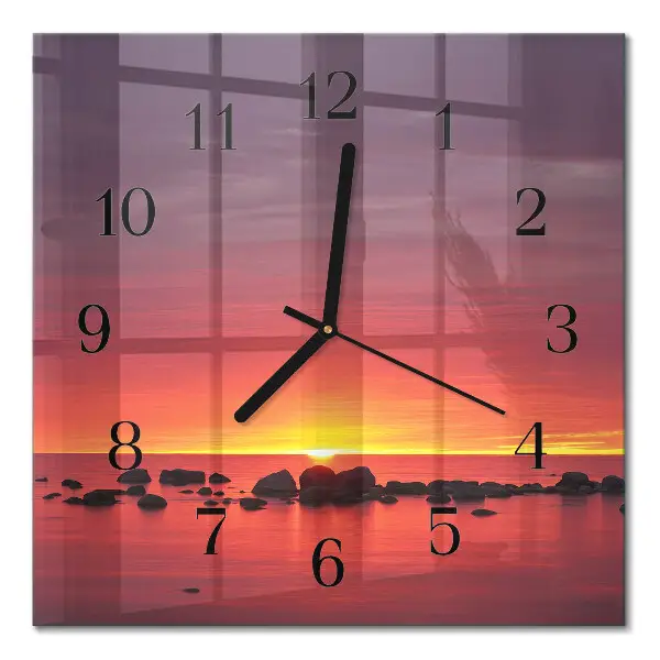 Vierkante glazen wandklok Zonsondergang