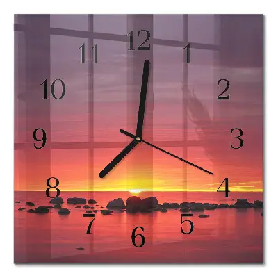 Vierkante glazen wandklok Zonsondergang