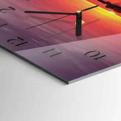 Vierkante glazen wandklok Zonsondergang