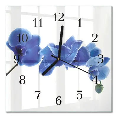 Vierkante glazen wandklok Orchidee