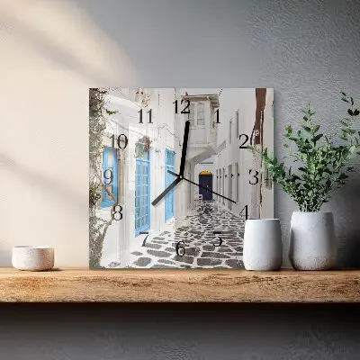 Vierkante glazen klok Santorini