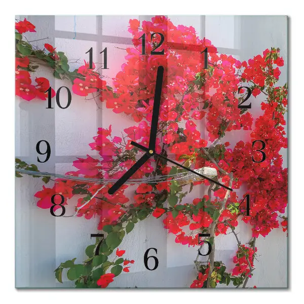 Moderne wandklok glas vierkant Bloemen