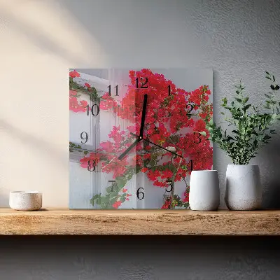 Moderne wandklok glas vierkant Bloemen