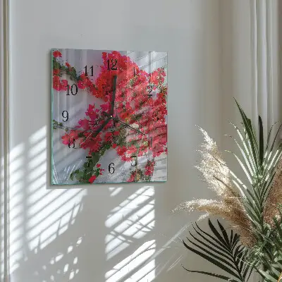 Moderne wandklok glas vierkant Bloemen