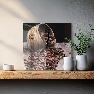 Moderne wandklok glas vierkant Koffiebonen