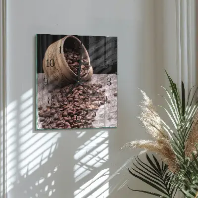 Moderne wandklok glas vierkant Koffiebonen